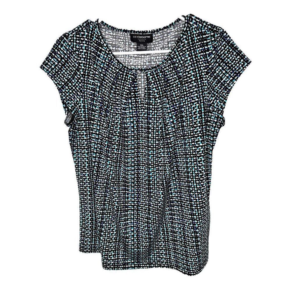 Liz Claiborne Career geometric blouse Women’s size PXL polyester/spandex blue bl